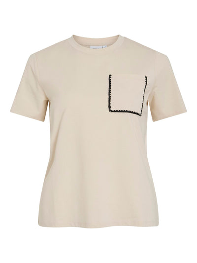 Black Crochet Trim Tee Cream