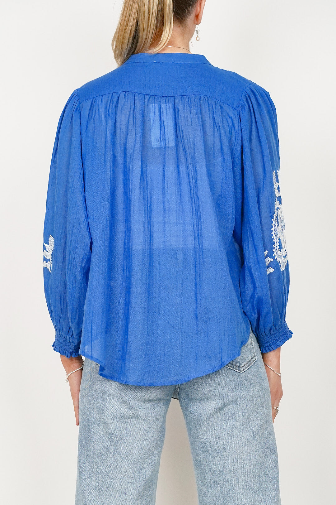 Ycoo Blue/White Embroidered Blouse 4712