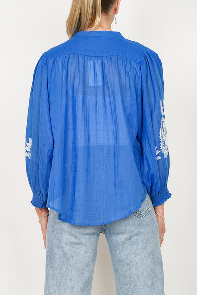 Ycoo Blue/White Embroidered Blouse 4712