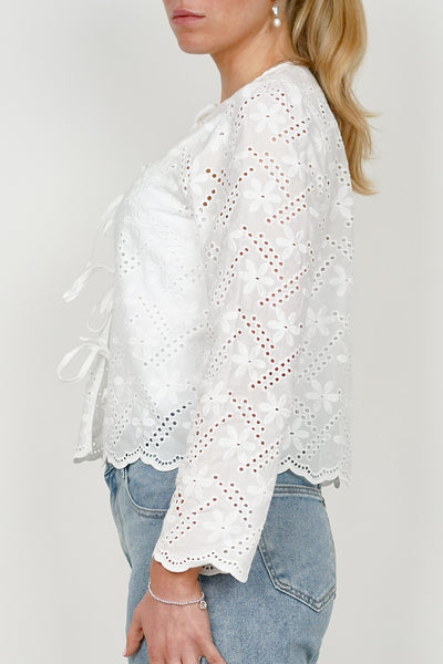 Ycoo Tie Front Broiderie Blouse