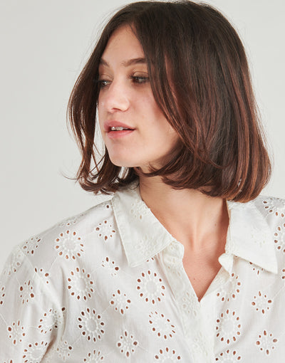 3/4 Sleeve Broiderie Anglaise Shirt White