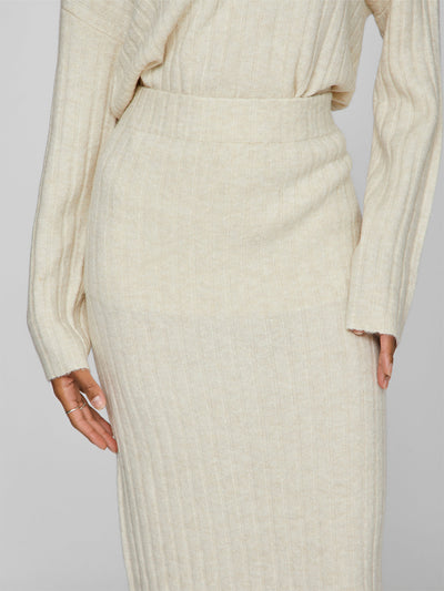 Ribbed Knit Pencil Skirt Cream