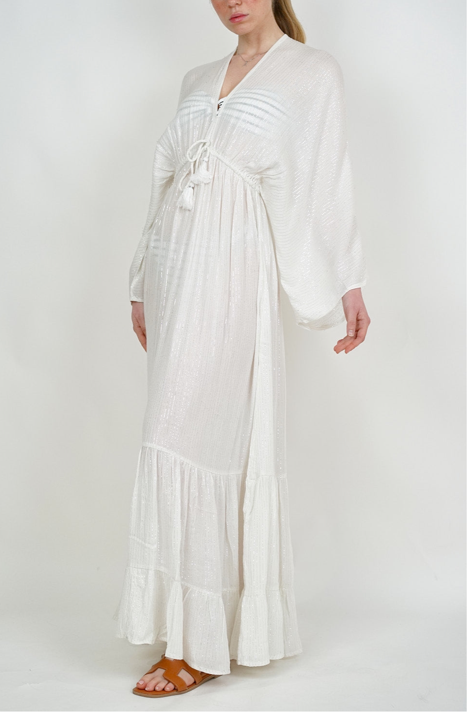 White/Silver Kimono Sleeve Dress