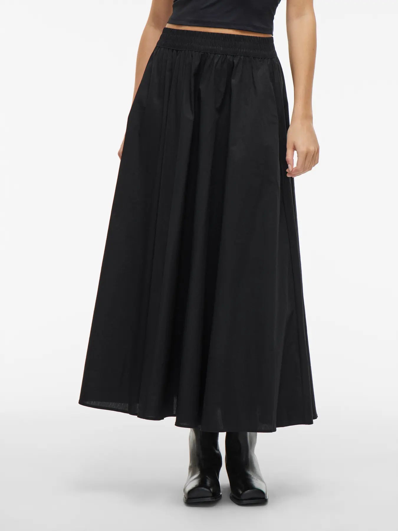 Black Poplin Maxi A-Line Skirt