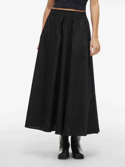 Black Poplin Maxi A-Line Skirt