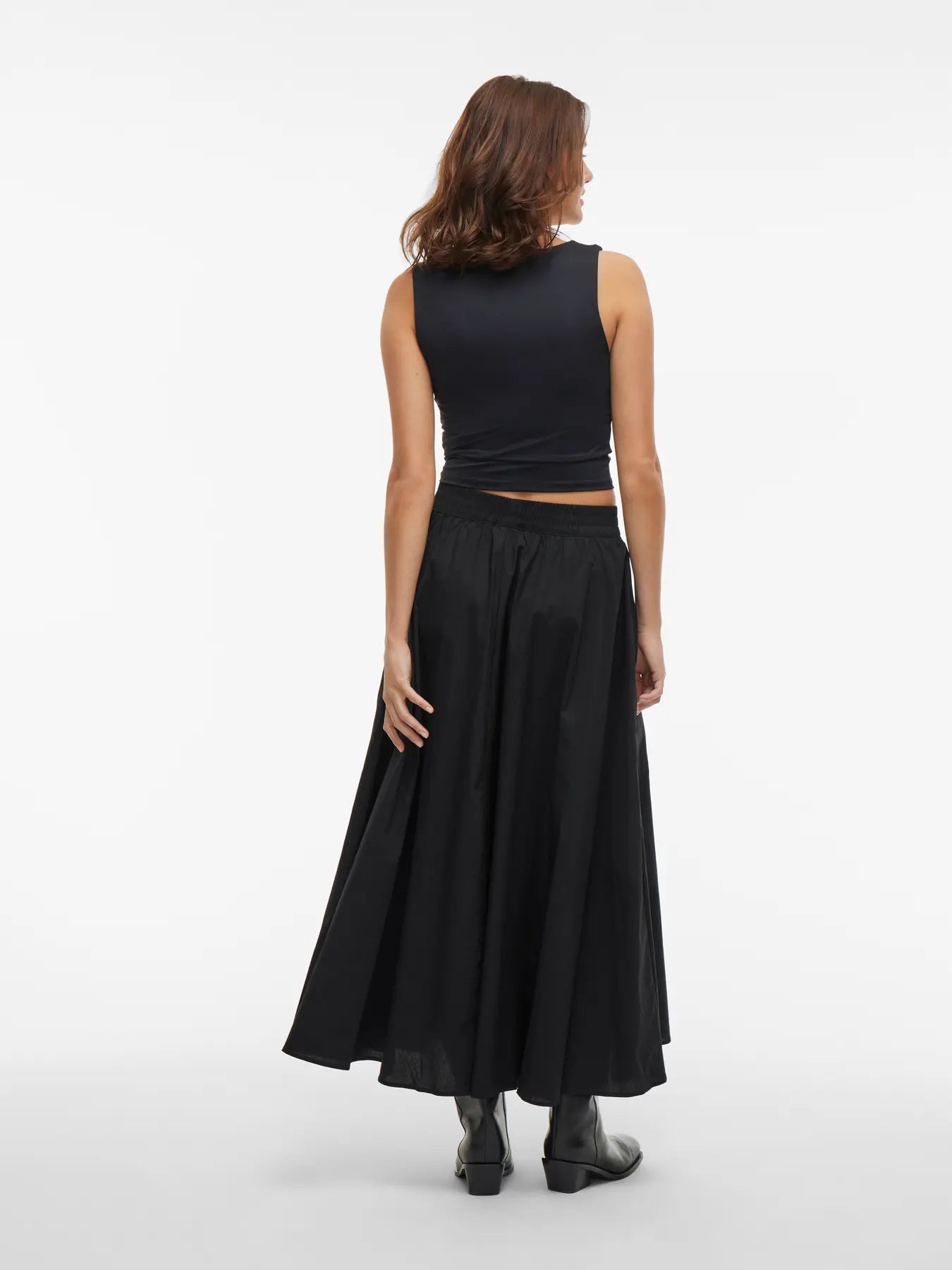 Black Poplin Maxi A-Line Skirt