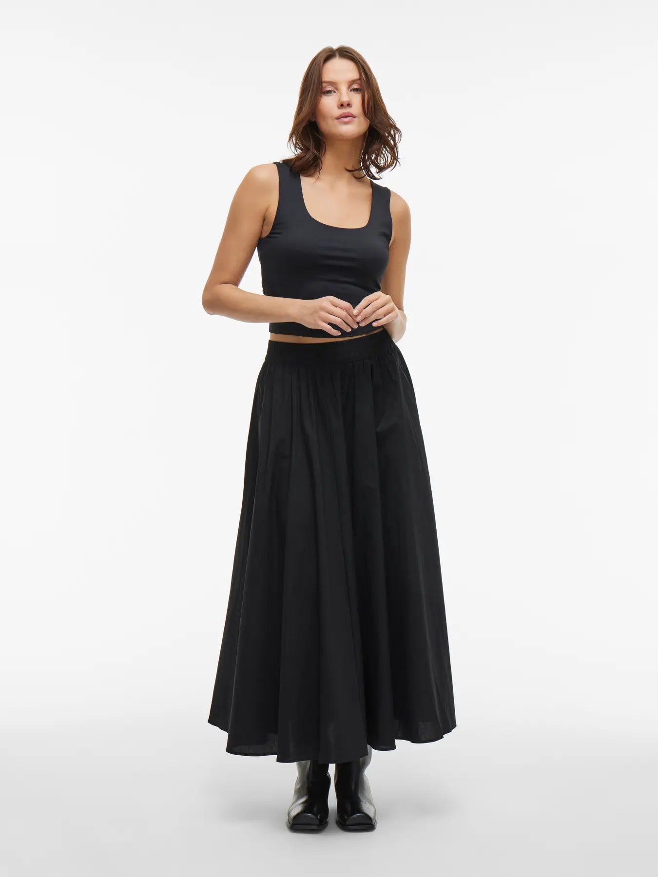 Black Poplin Maxi A-Line Skirt