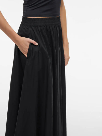 Black Poplin Maxi A-Line Skirt