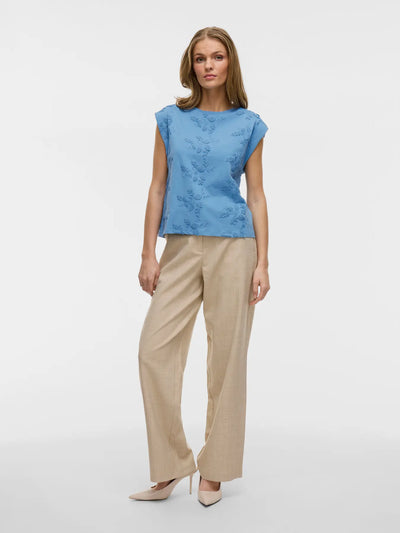 Flower Embroidered Tee Blue