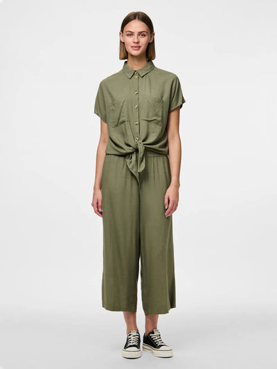 Linen Tie Blouse Khaki