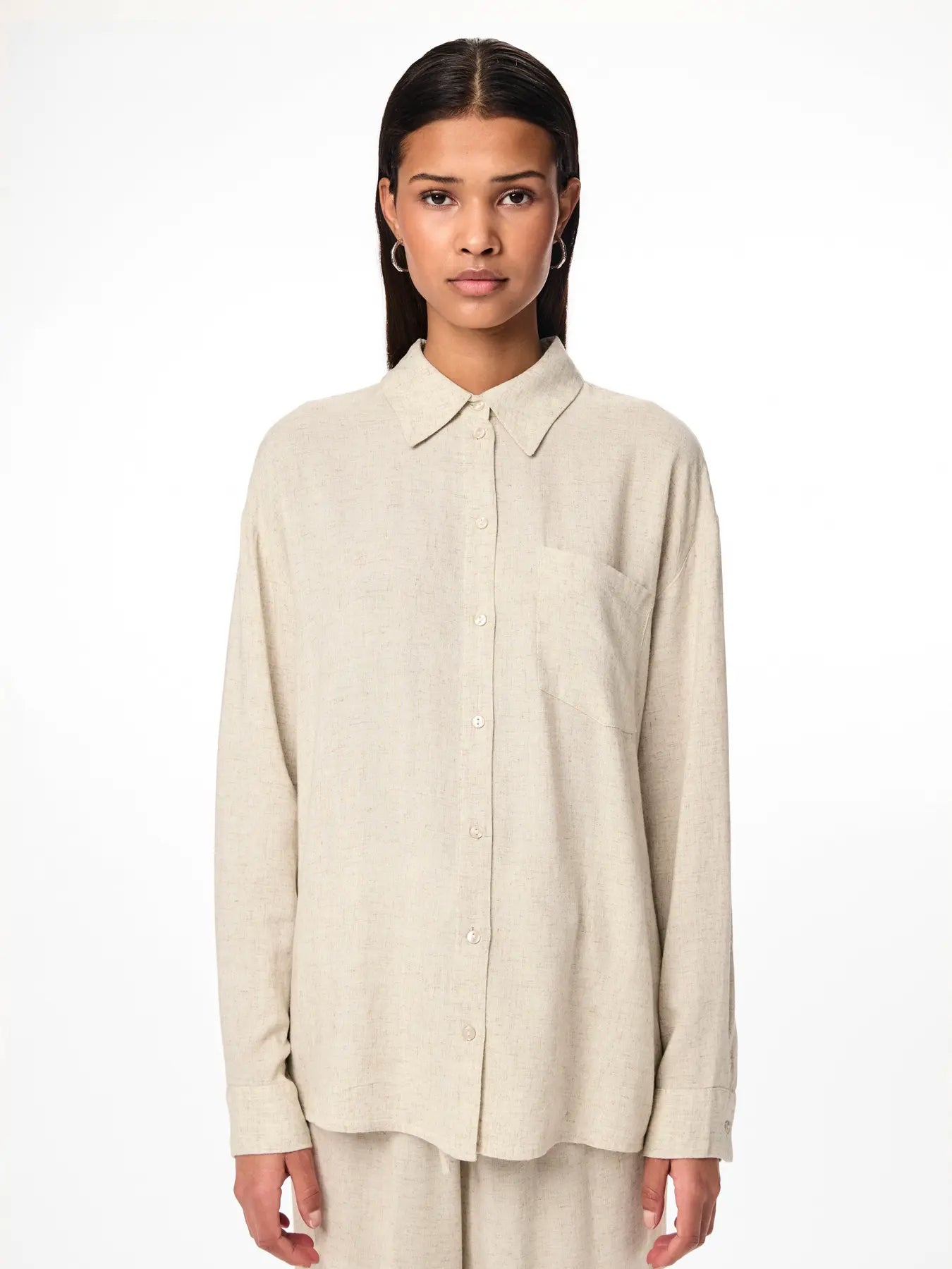Loose Linen Blouse Beige