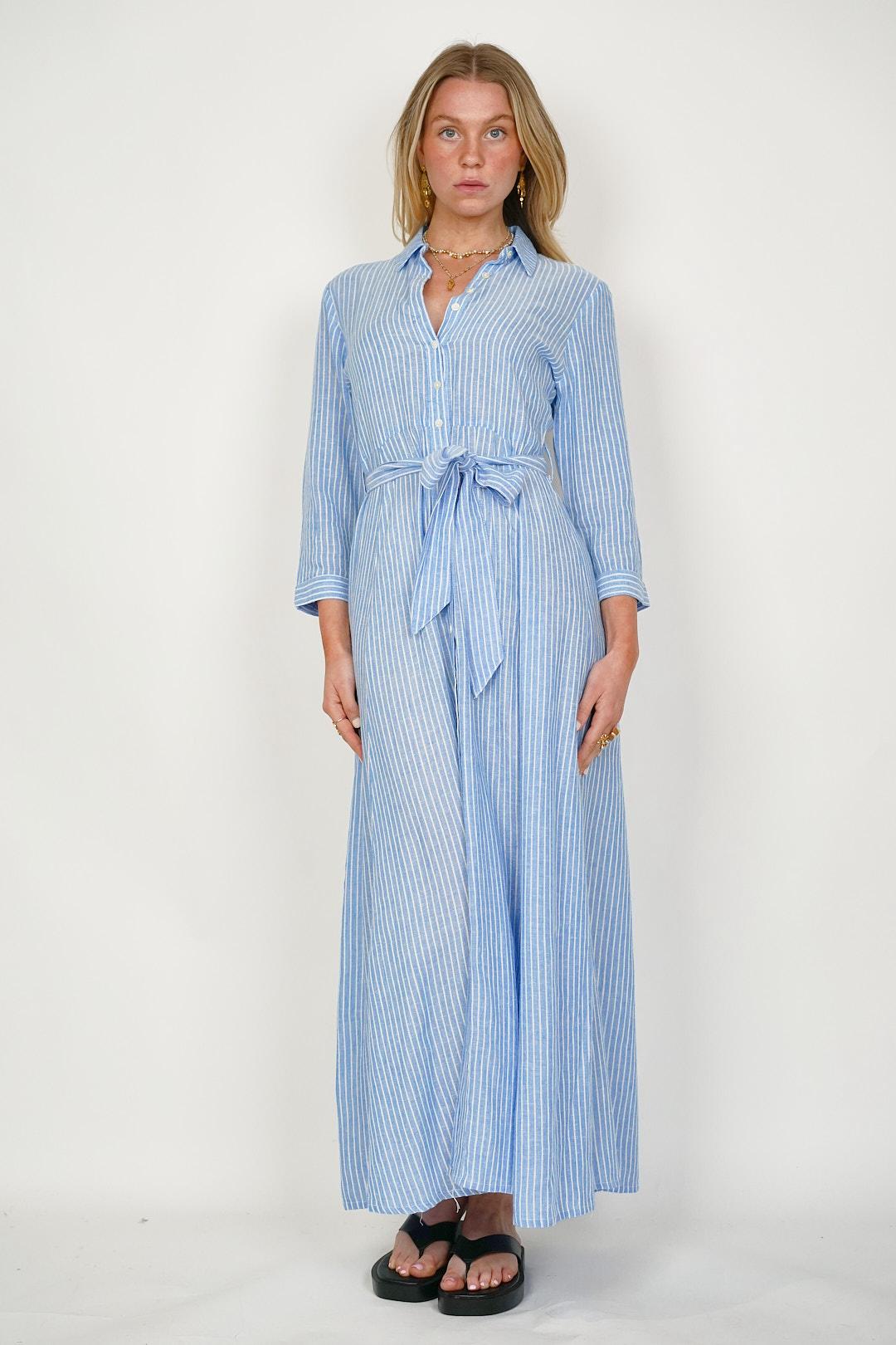 Sabine Blue/White Stripe Shirt Dress