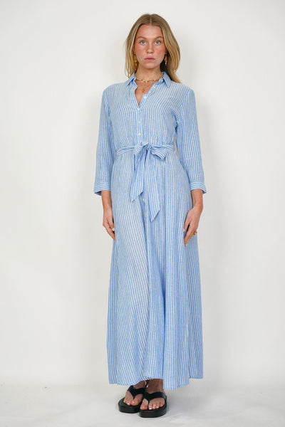 Sabine Blue/White Stripe Shirt Dress