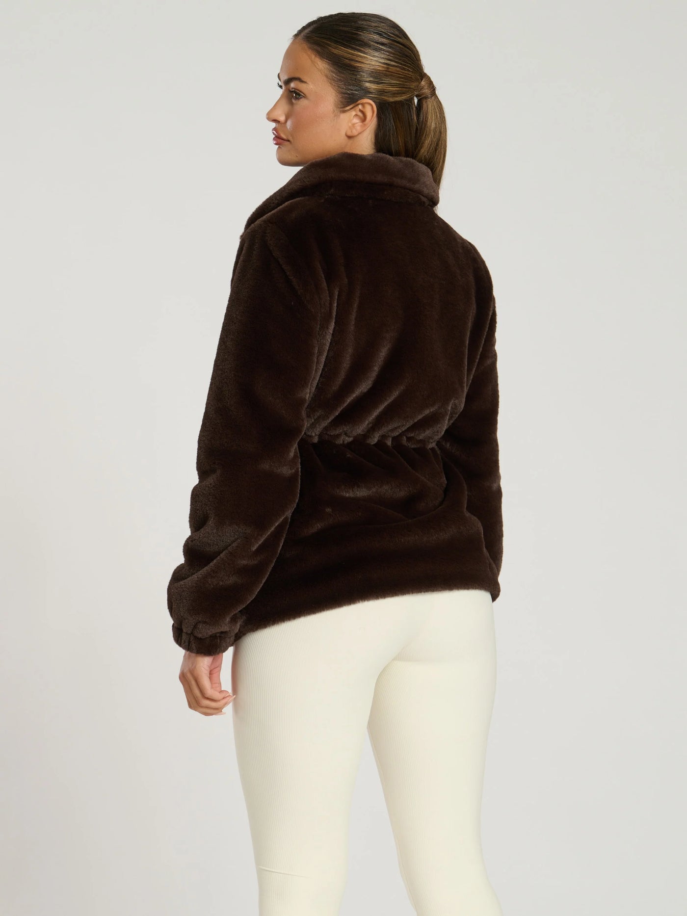 Faux Fur Waisted Jacket Chocolate