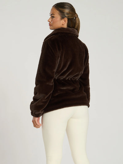 Faux Fur Waisted Jacket Chocolate