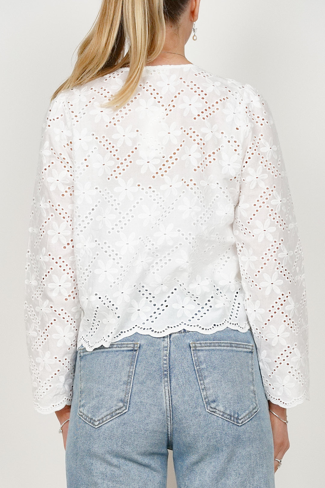 Ycoo Tie Front Broiderie Blouse