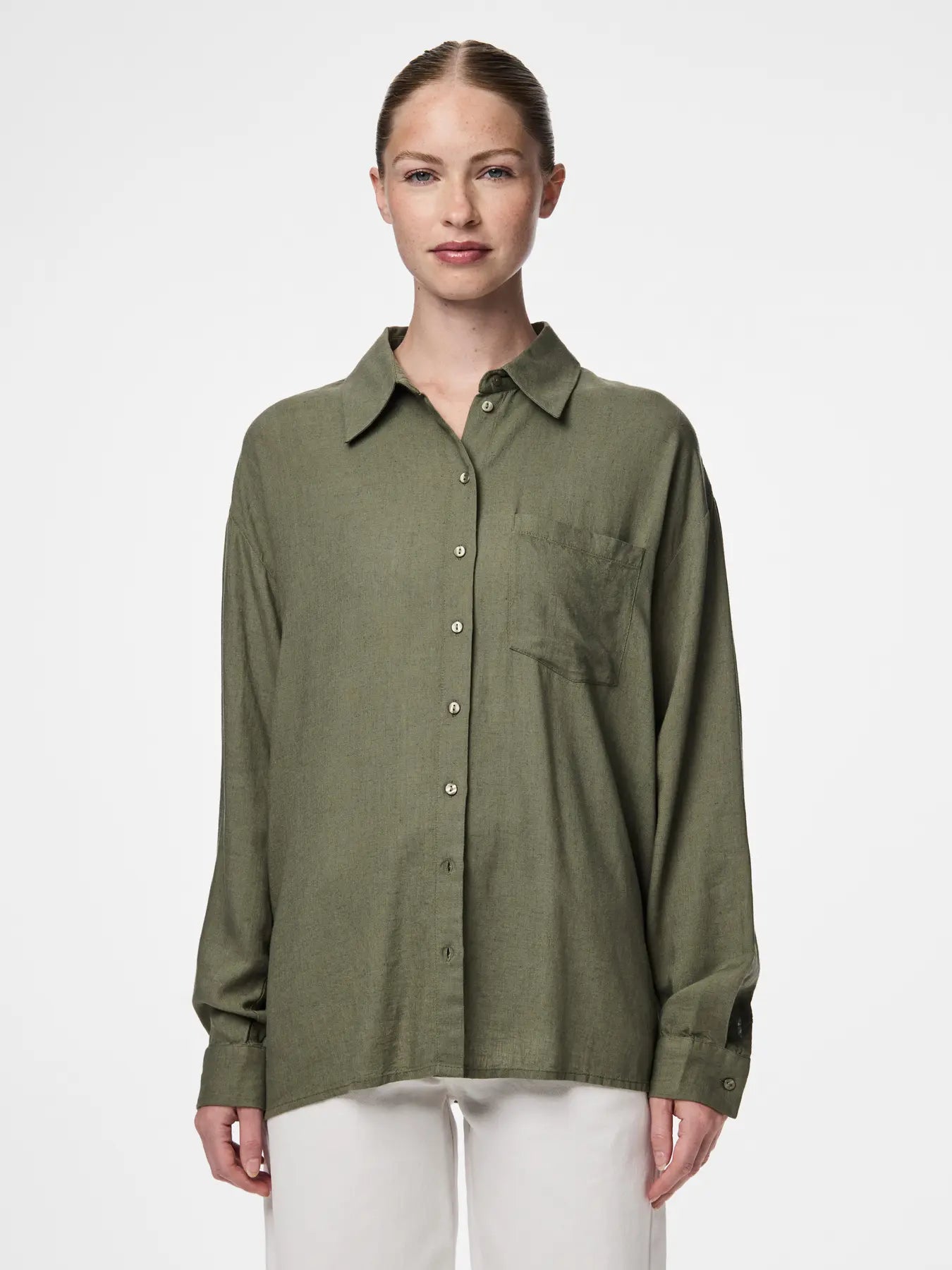 Loose Linen Blouse Khaki