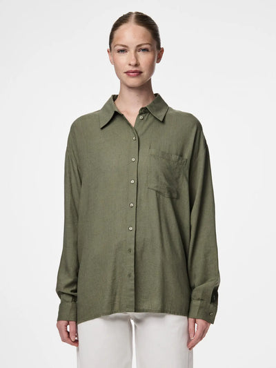 Loose Linen Blouse Khaki