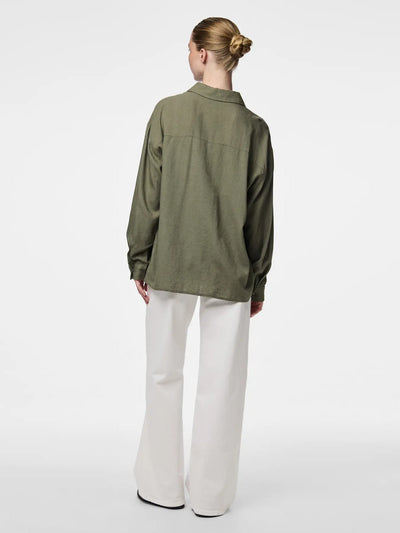 Loose Linen Blouse Khaki