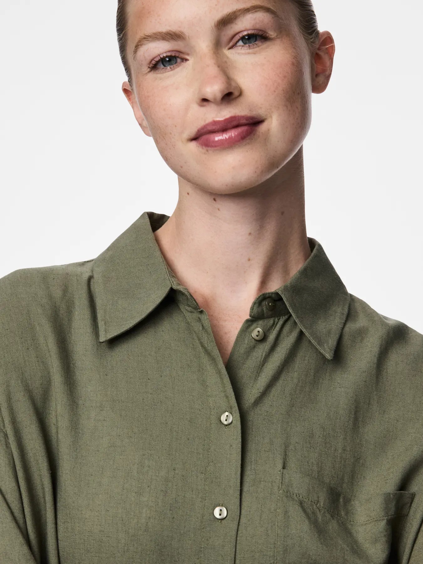 Loose Linen Blouse Khaki