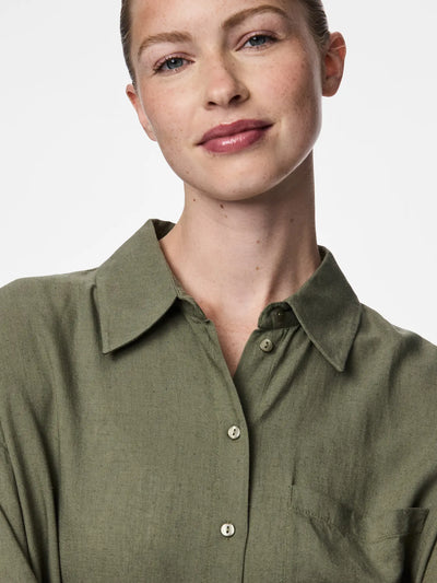 Loose Linen Blouse Khaki