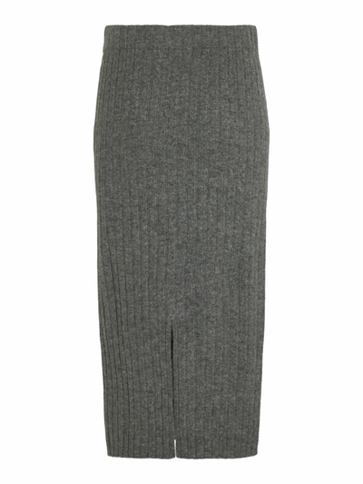 Ribbed Knit Pencil Skirt Grey