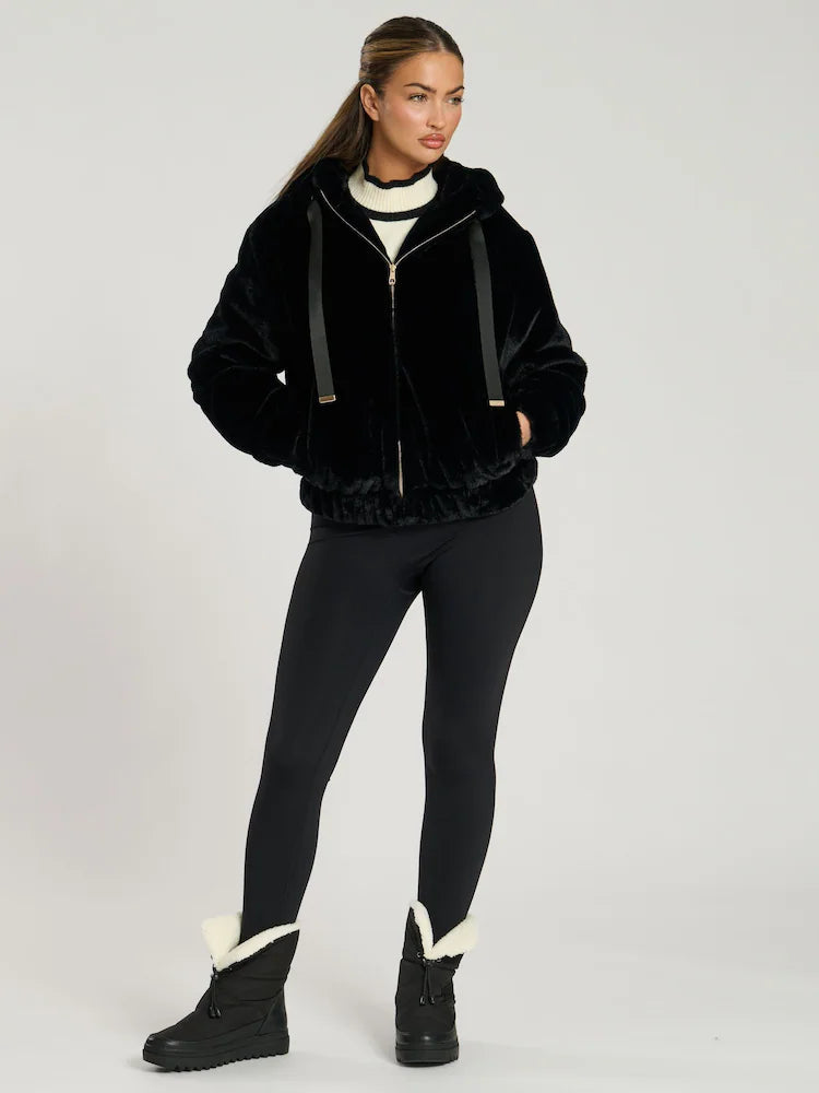 Faux Fur Bomber Jacket Black
