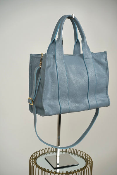 Leather Zip Up Tote Bag Sky