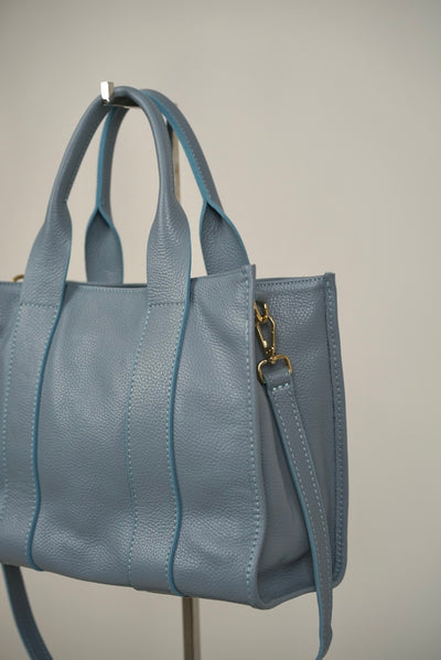 Leather Zip Up Tote Bag Sky