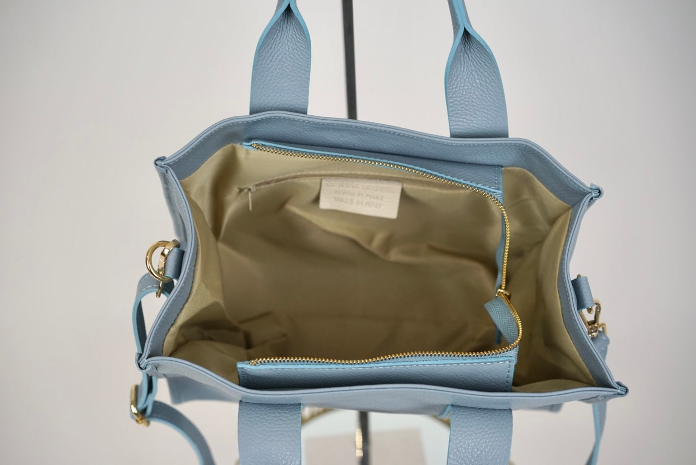 Leather Zip Up Tote Bag Sky