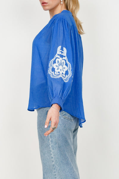 Ycoo Blue/White Embroidered Blouse 4712