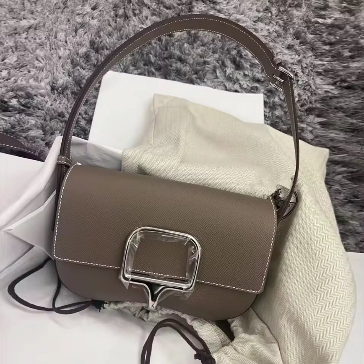 Leather Horse Bit Cross Body Bag Greige