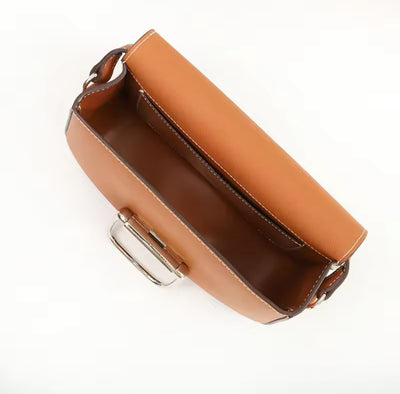 Leather Horse Bit Cross Body Bag Tan