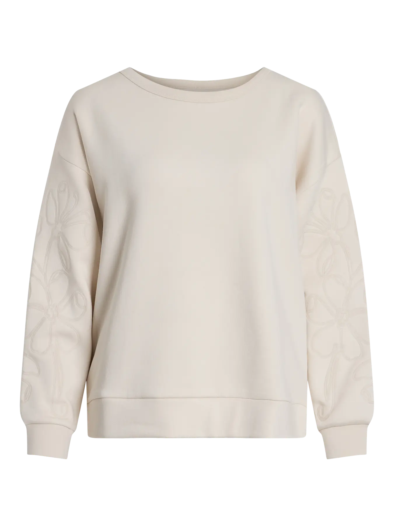Embroidered Sleeve Sweatshirt Cream
