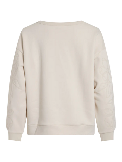 Embroidered Sleeve Sweatshirt Cream