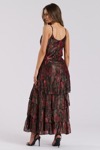 Mimi Ruffle Strappy Dress Claret
