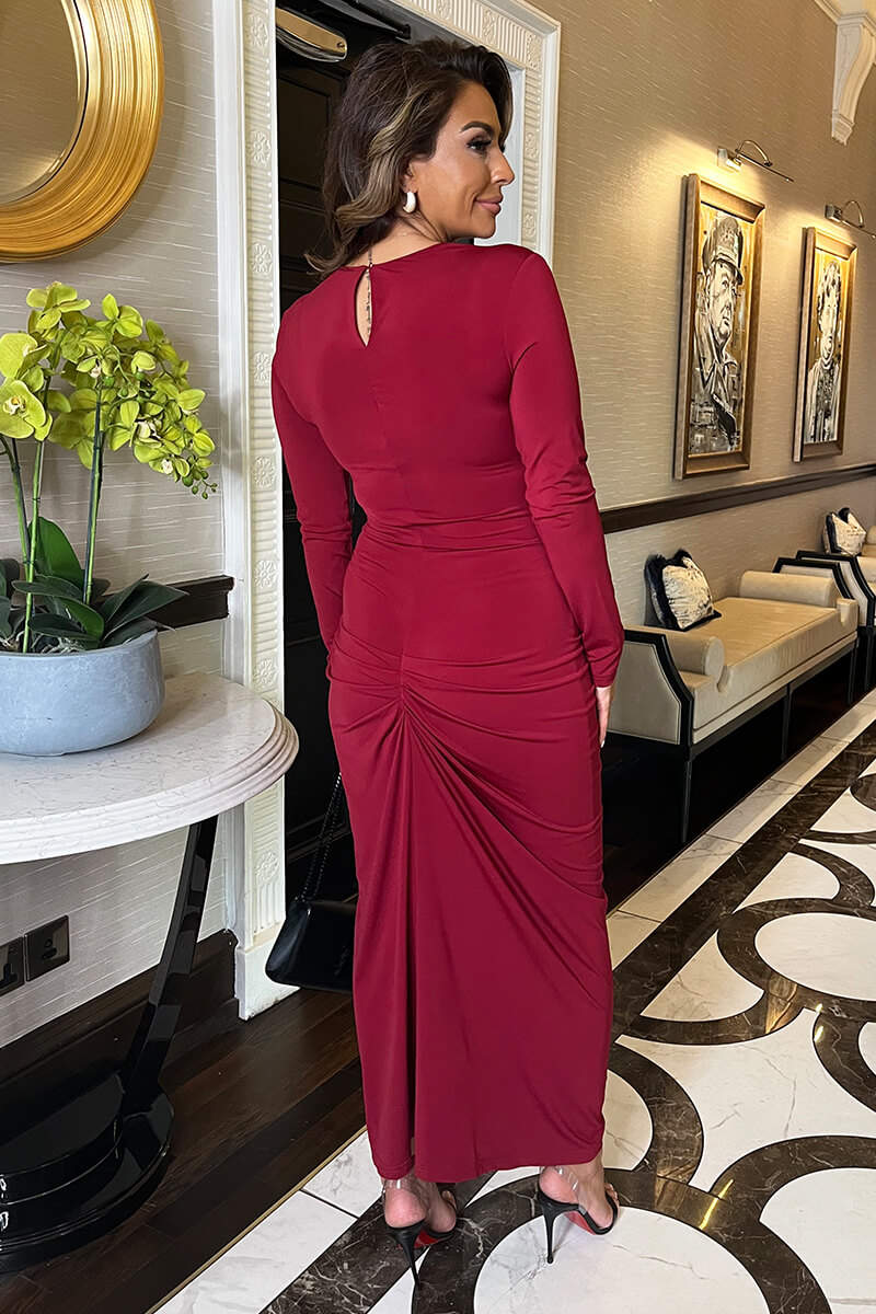 Burgundy Stretch Draped Dress
