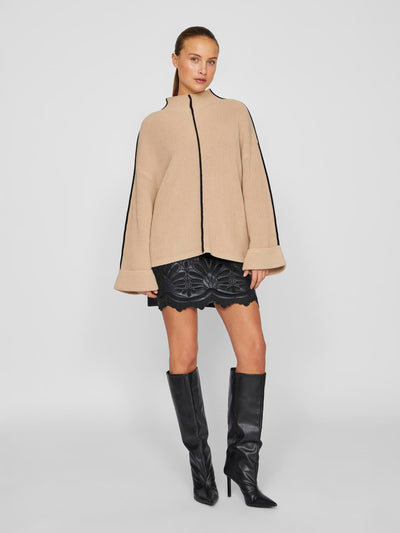 Single Stripe Funnel Neck Jumper Taupe