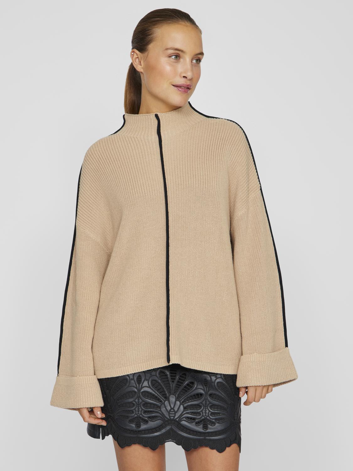 Single Stripe Funnel Neck Jumper Taupe