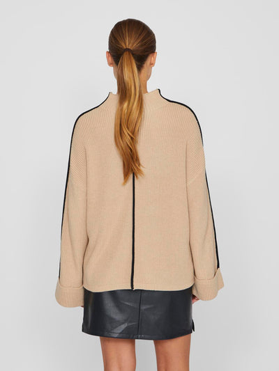Single Stripe Funnel Neck Jumper Taupe