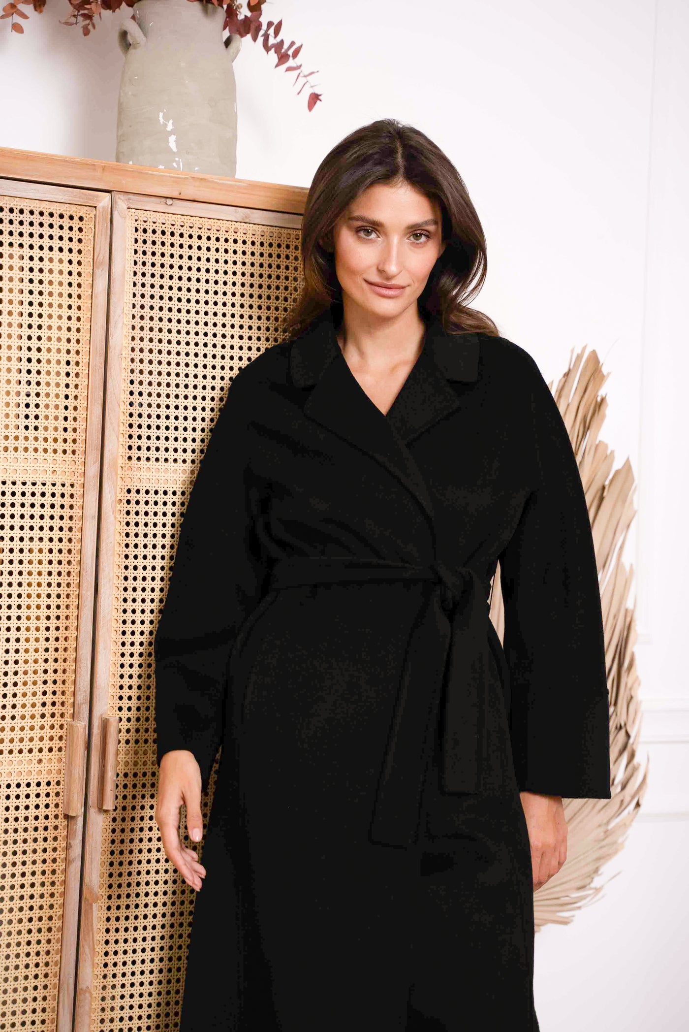 Double Fronted Wool Mix Coat Black