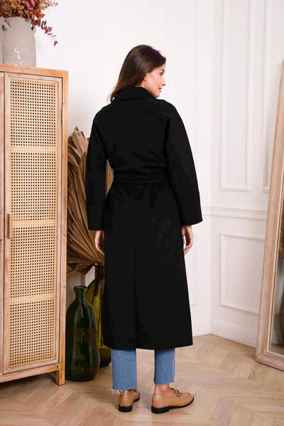 Double Fronted Wool Mix Coat Black