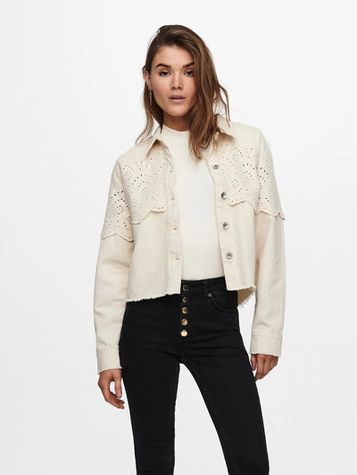 Broiderie Anglaise Cream Denim Jacket