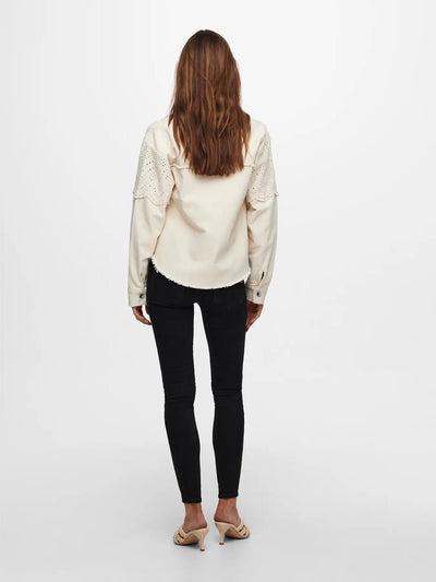 Broiderie Anglaise Cream Denim Jacket