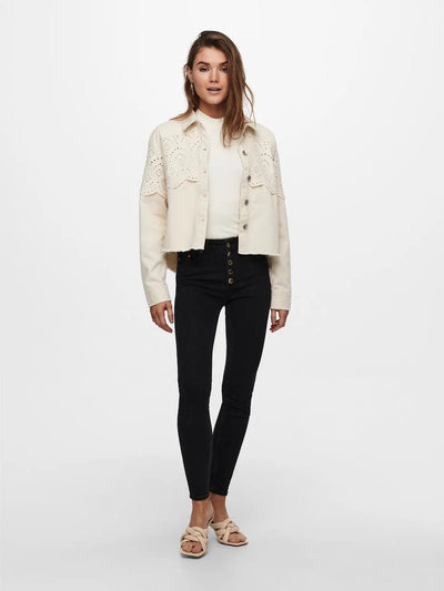Broiderie Anglaise Cream Denim Jacket