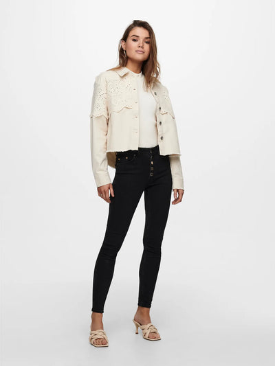 Broiderie Anglaise Cream Denim Jacket