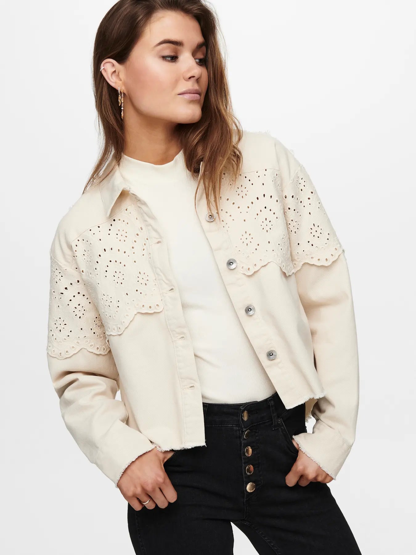 Broiderie Anglaise Cream Denim Jacket