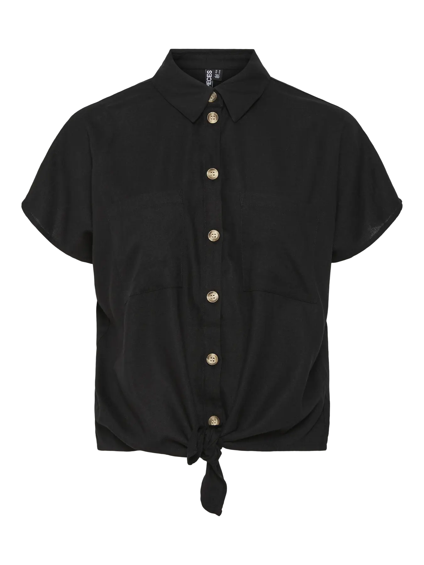 Linen Tie Blouse Black