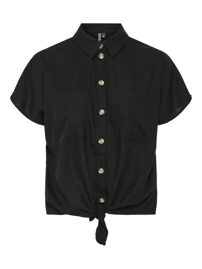 Linen Tie Blouse Black