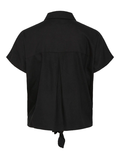 Linen Tie Blouse Black